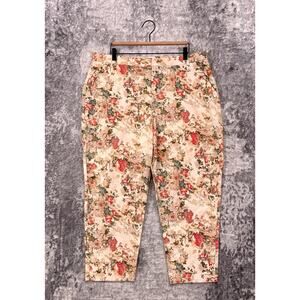 Peruvian Connection Pants 16 Womens Floral High Rise Tapered Cropped Chino